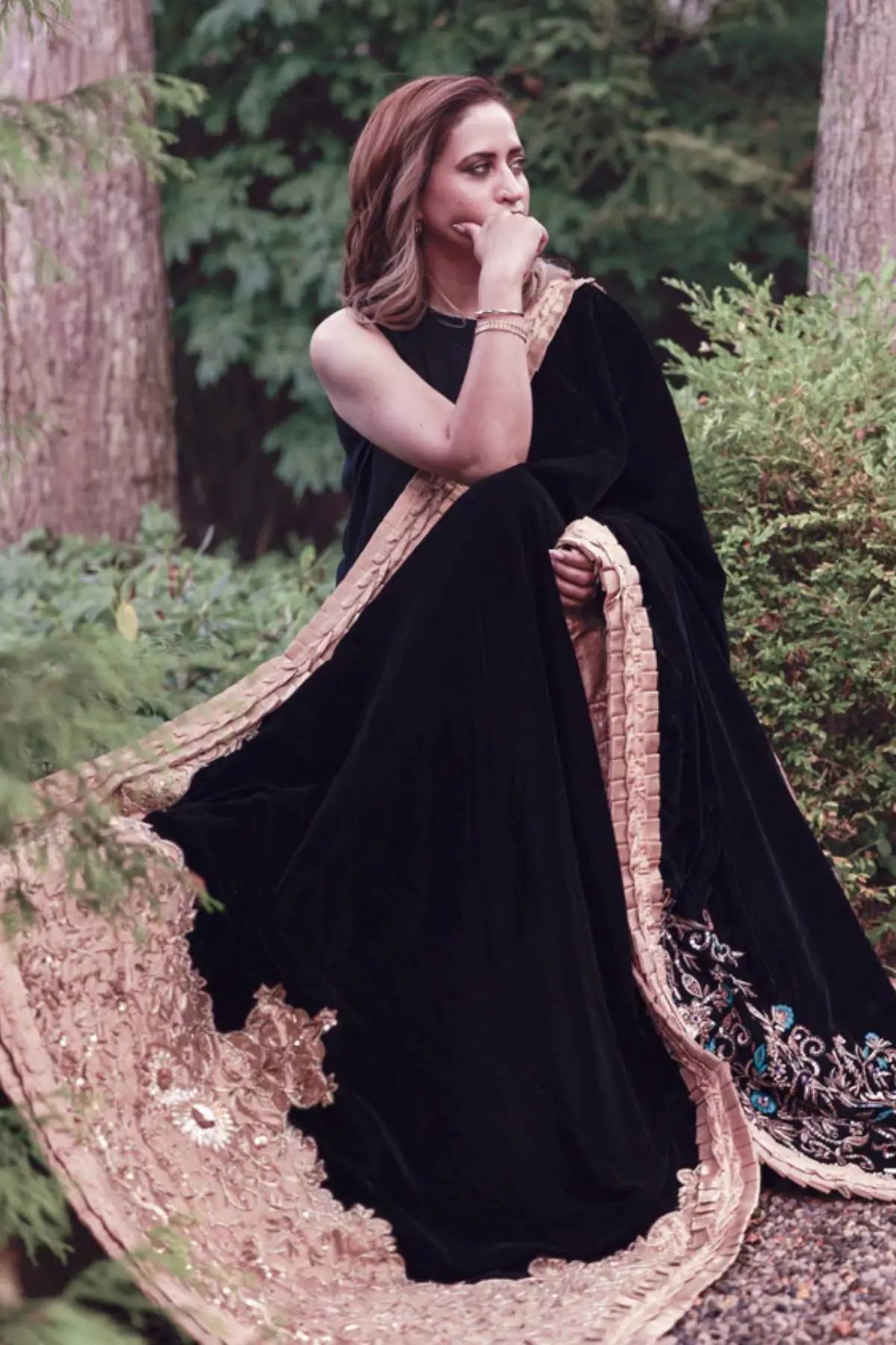 Noir Embrace-Pakistani Designer Hand-Embellished Velvet Shawl