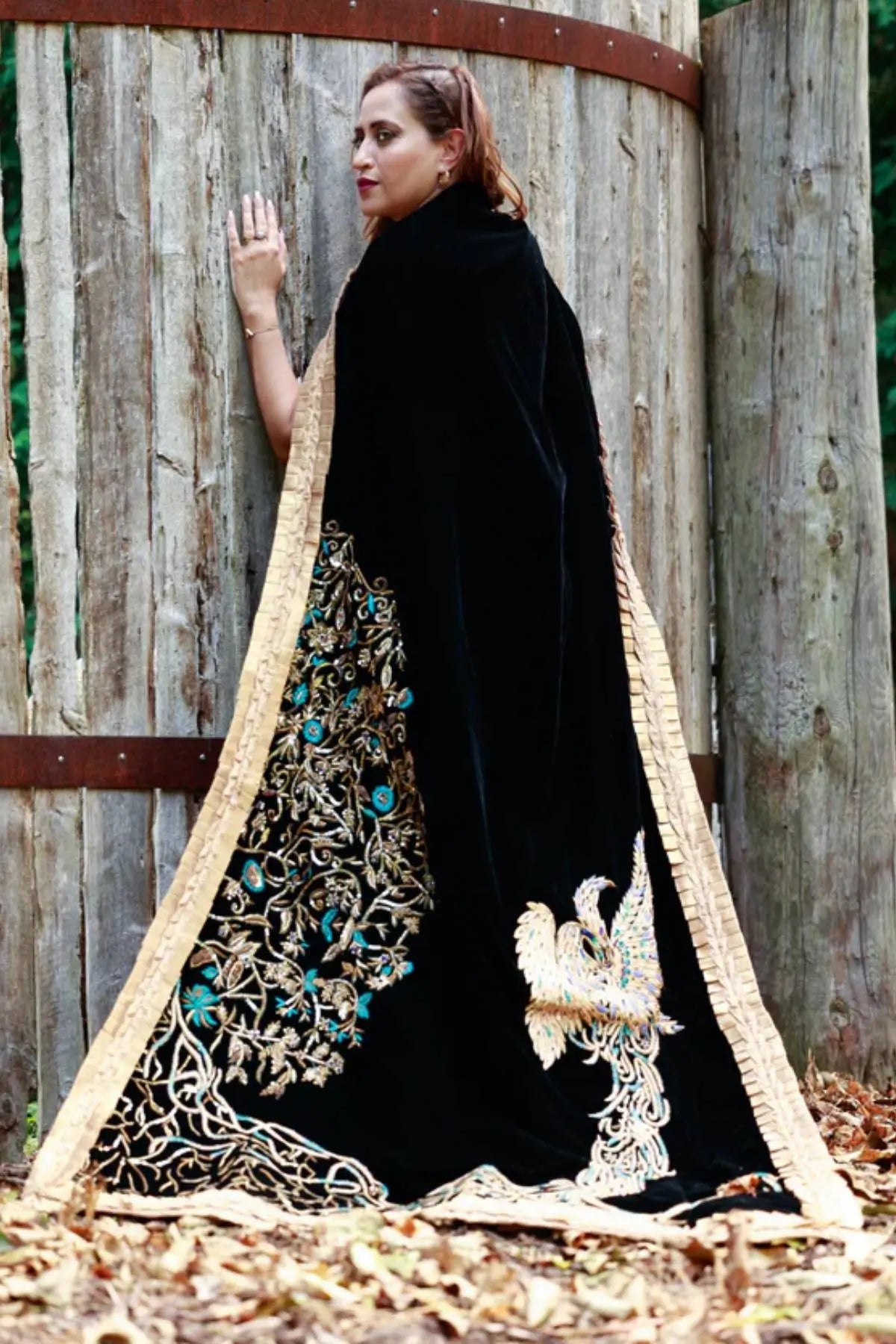 Noir Embrace-Pakistani Designer Hand-Embellished Velvet Shawl
