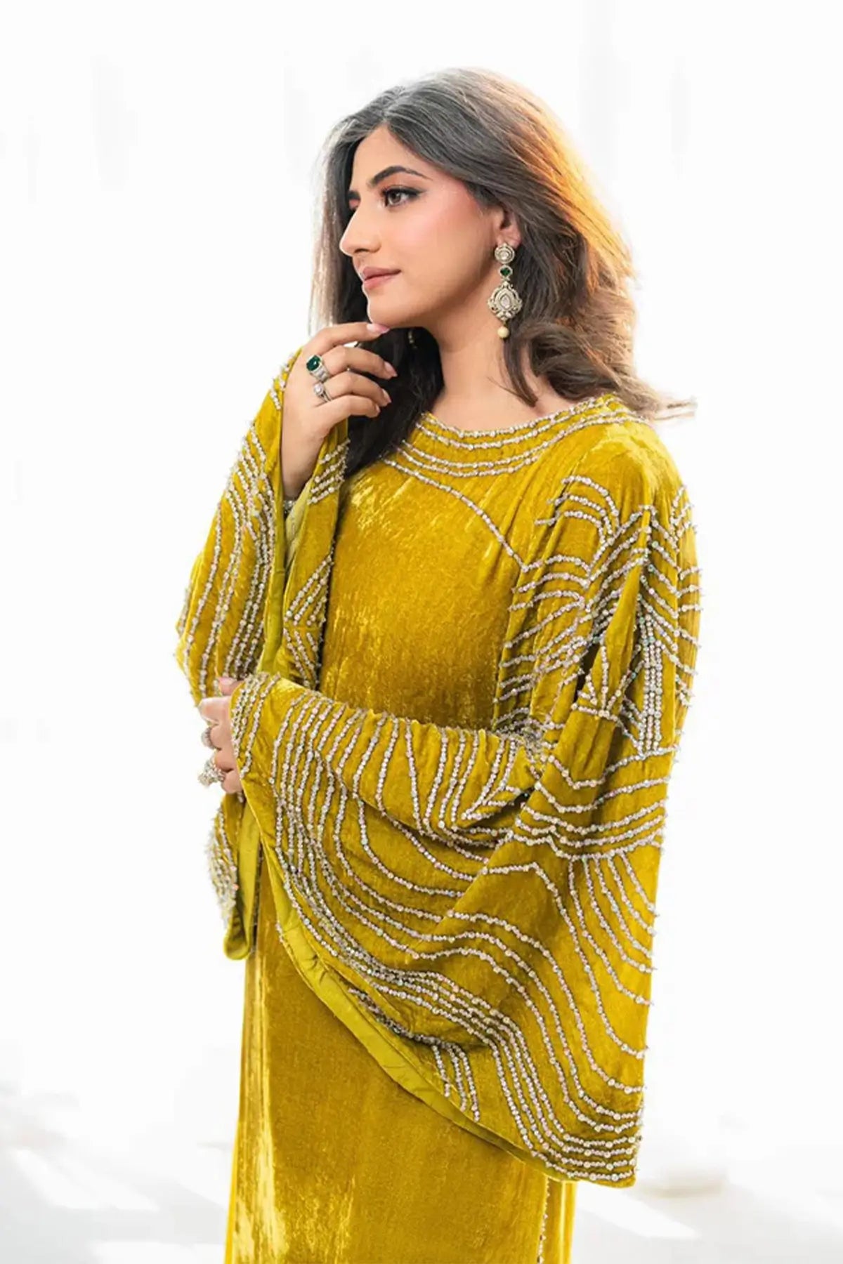 Nooraya – Luxury Velvet Lime Green Kaftan for Festive Occasions