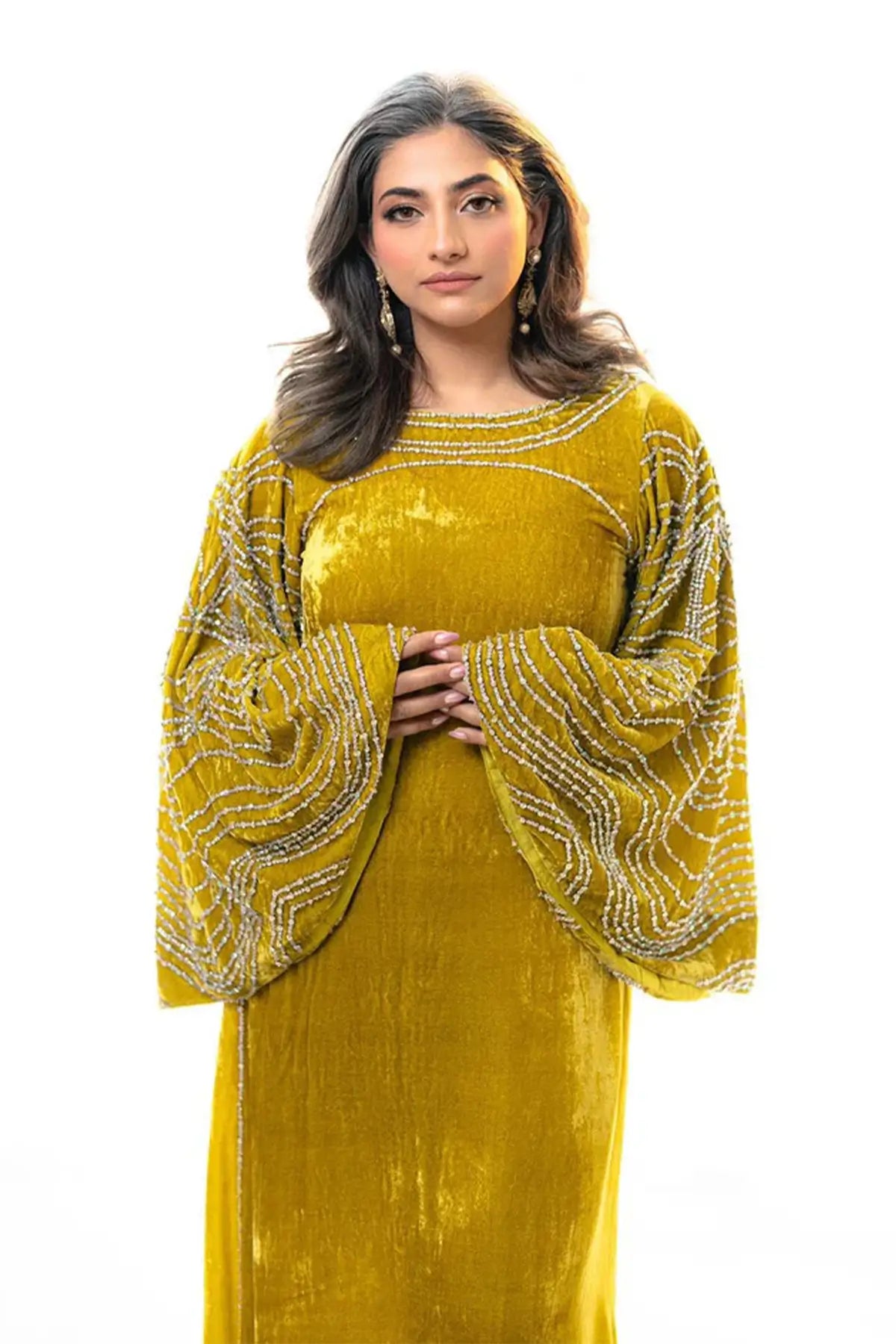 Nooraya – Luxury Velvet Lime Green Kaftan for Festive Occasions