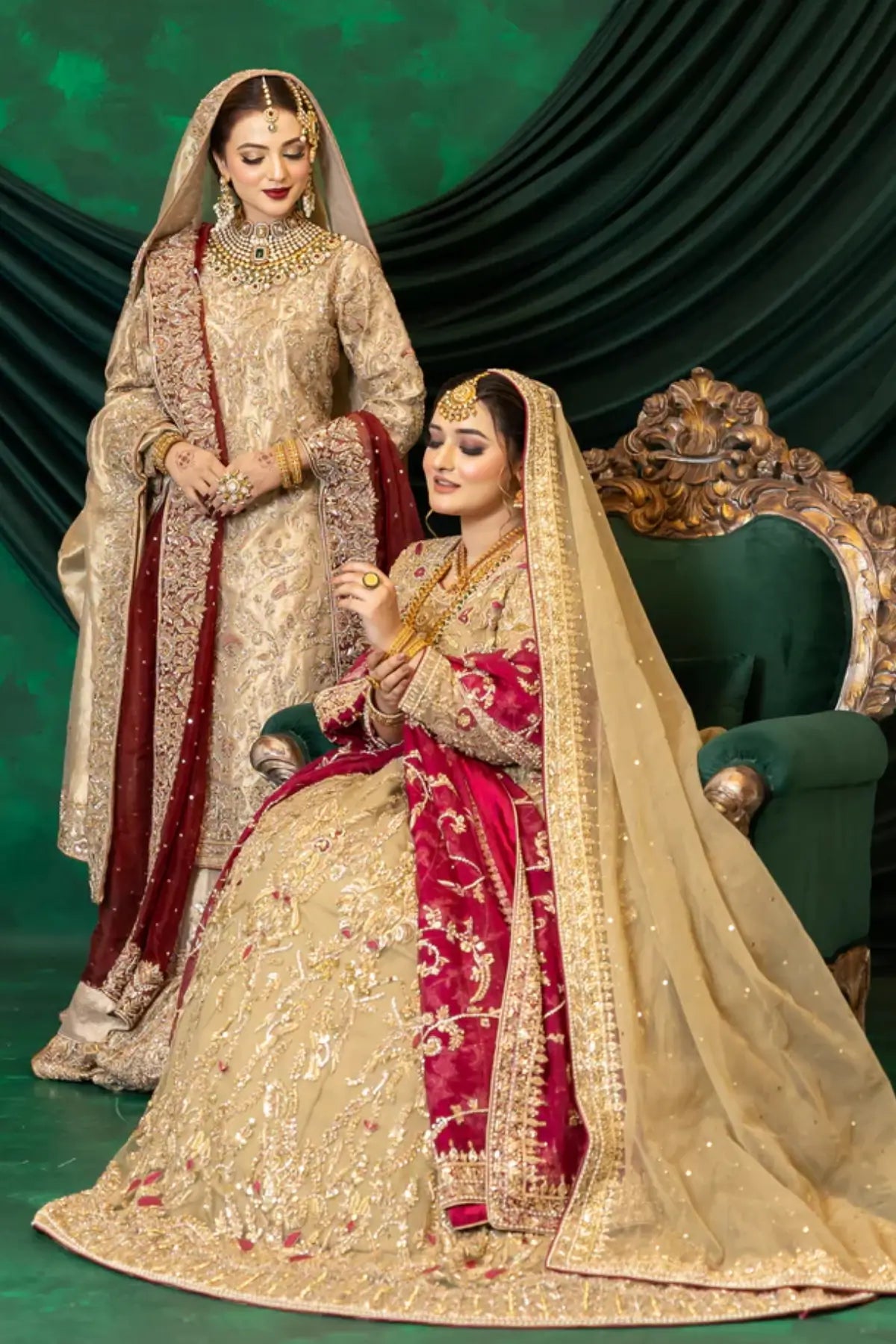 Noorjehan – Order Bridal Gharara Set in Gold Tissue with Red Dupatta
