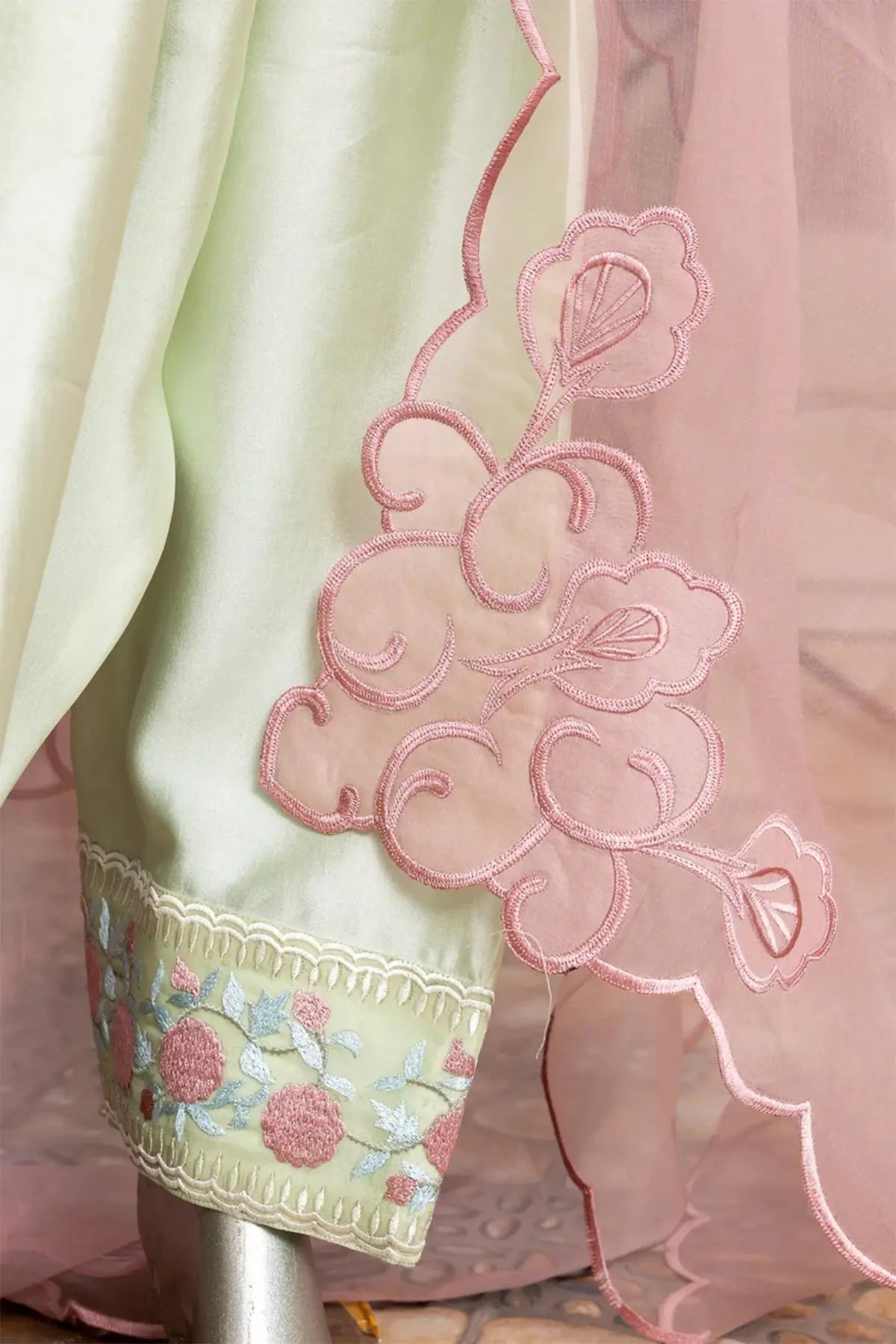 Nukhat – Pakistani Semi-Formal Wear in Sheesha Silk and Embroidered Organza