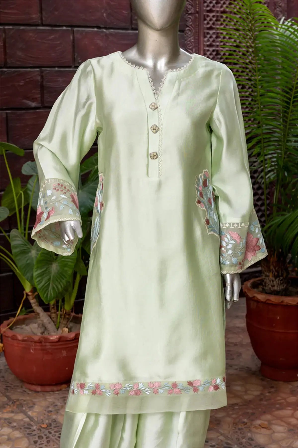 Nukhat – Pakistani Semi-Formal Wear in Sheesha Silk and Embroidered Organza