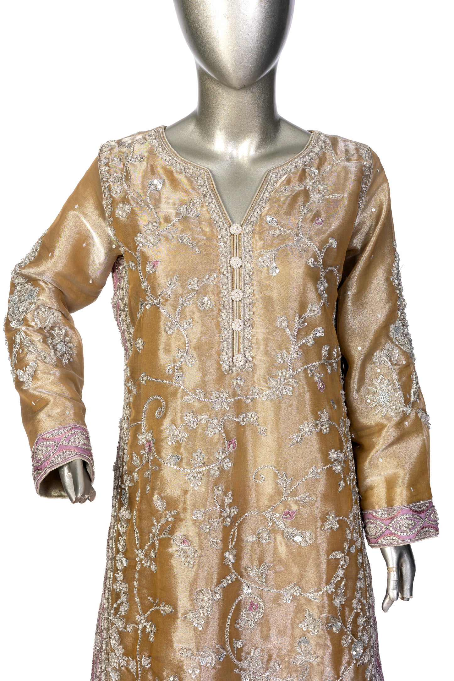 Pariza – Gold Tissue Wedding Formal Dress with Silk Trousers