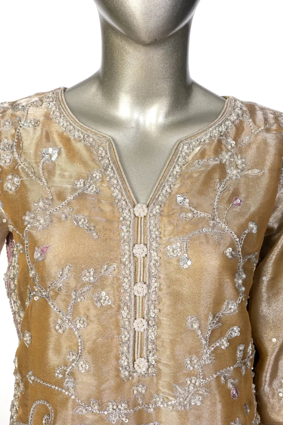 Pariza – Gold Tissue Wedding Formal Dress with Silk Trousers