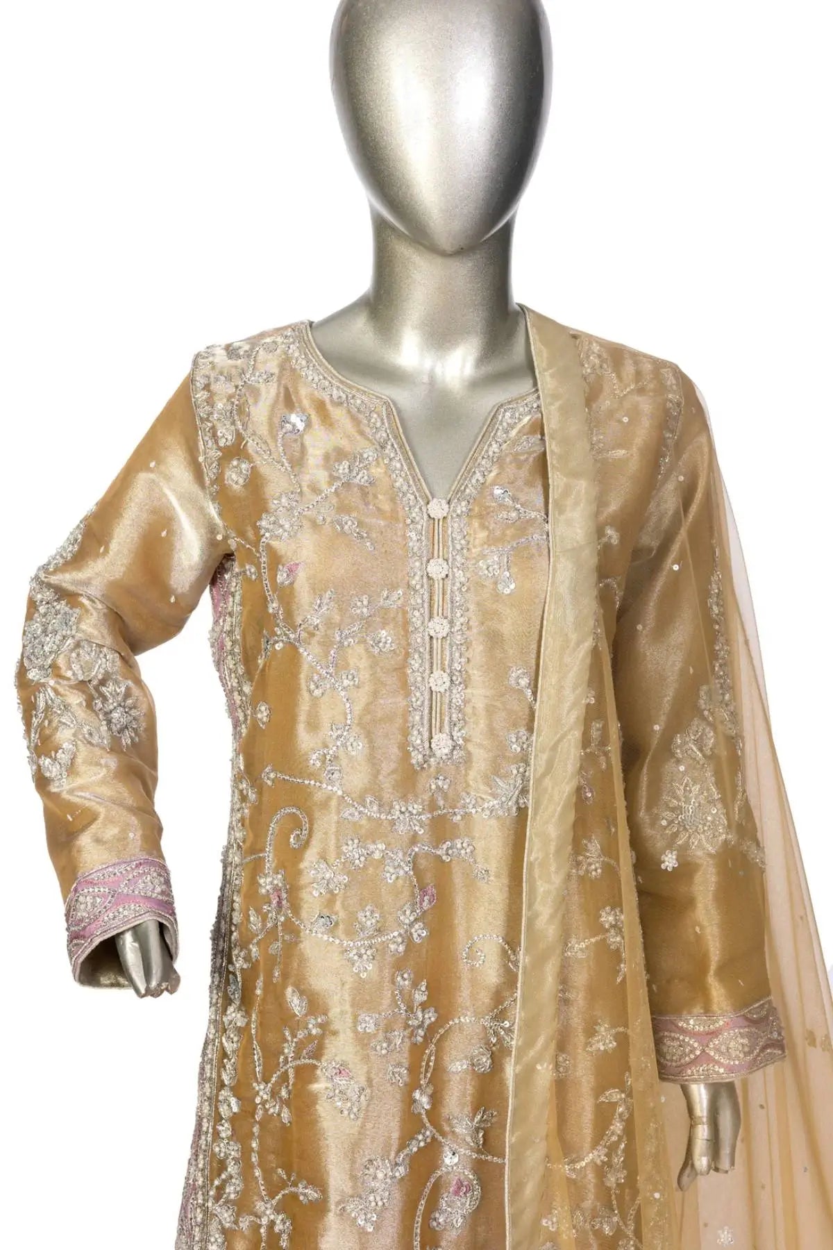 Pariza – Gold Tissue Wedding Formal Dress with Silk Trousers