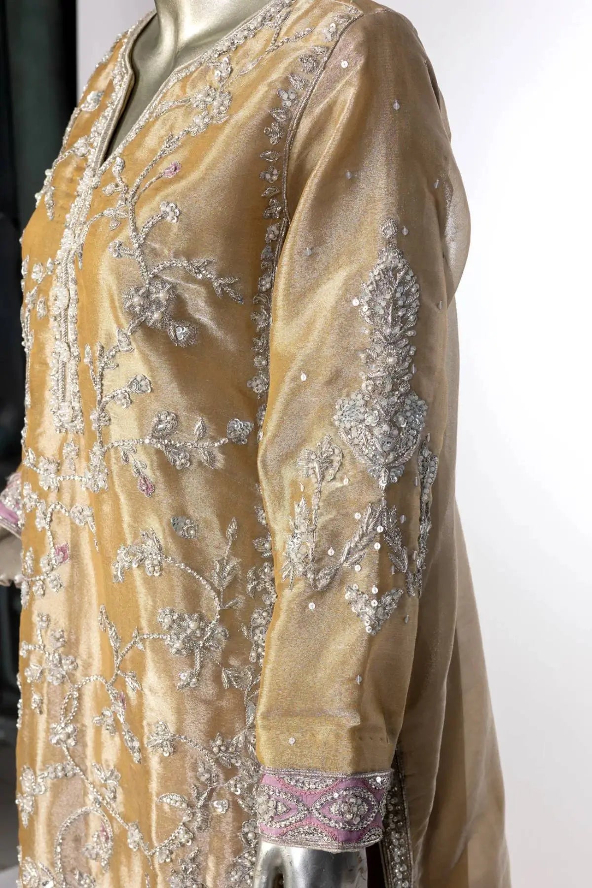 Pariza – Gold Tissue Wedding Formal Dress with Silk Trousers