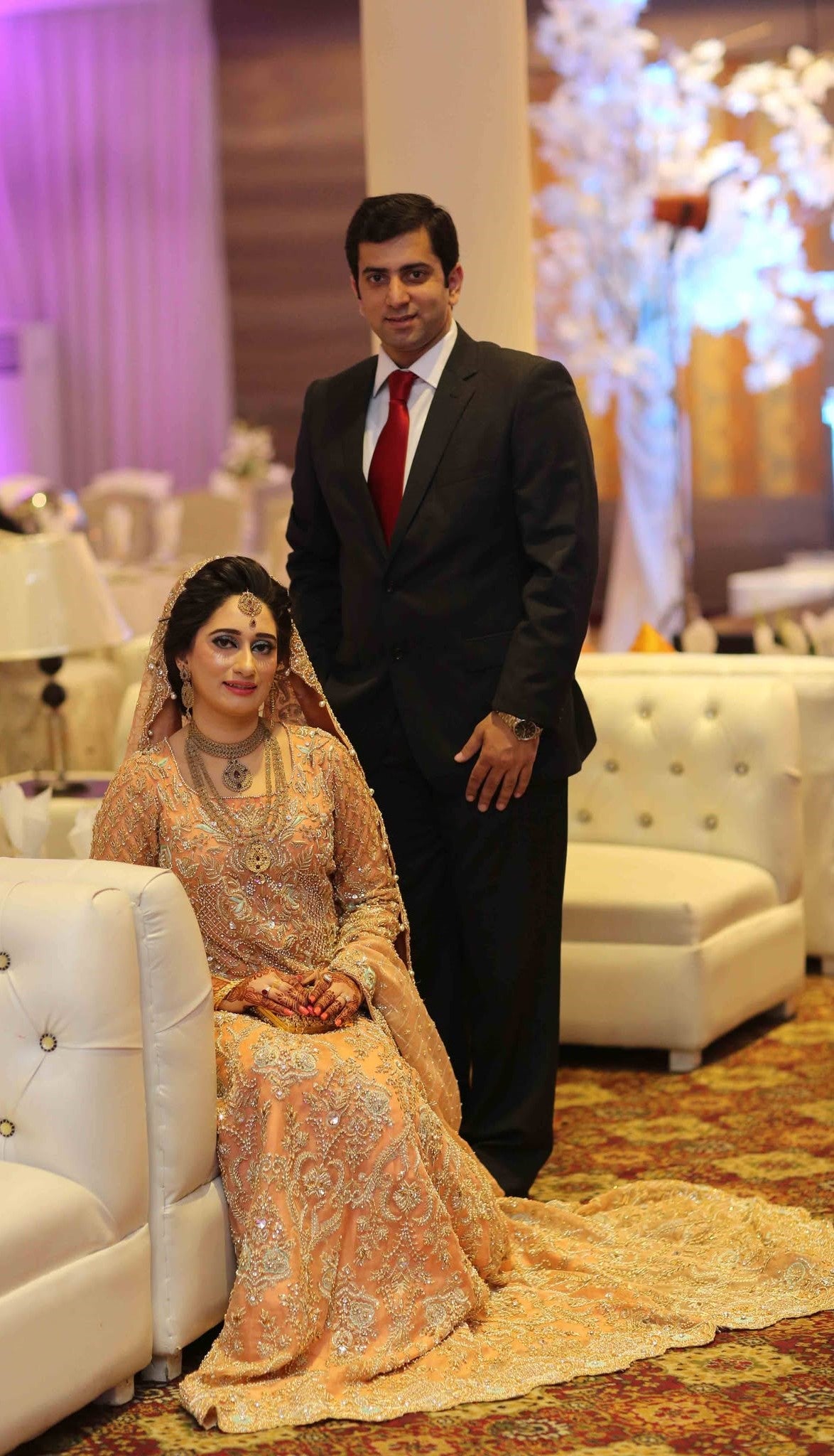 Peach pink organza kurti and farshi lehenga with embroidered dupatta – Pakistani bridal outfit for USA, Canada, and Europe.
