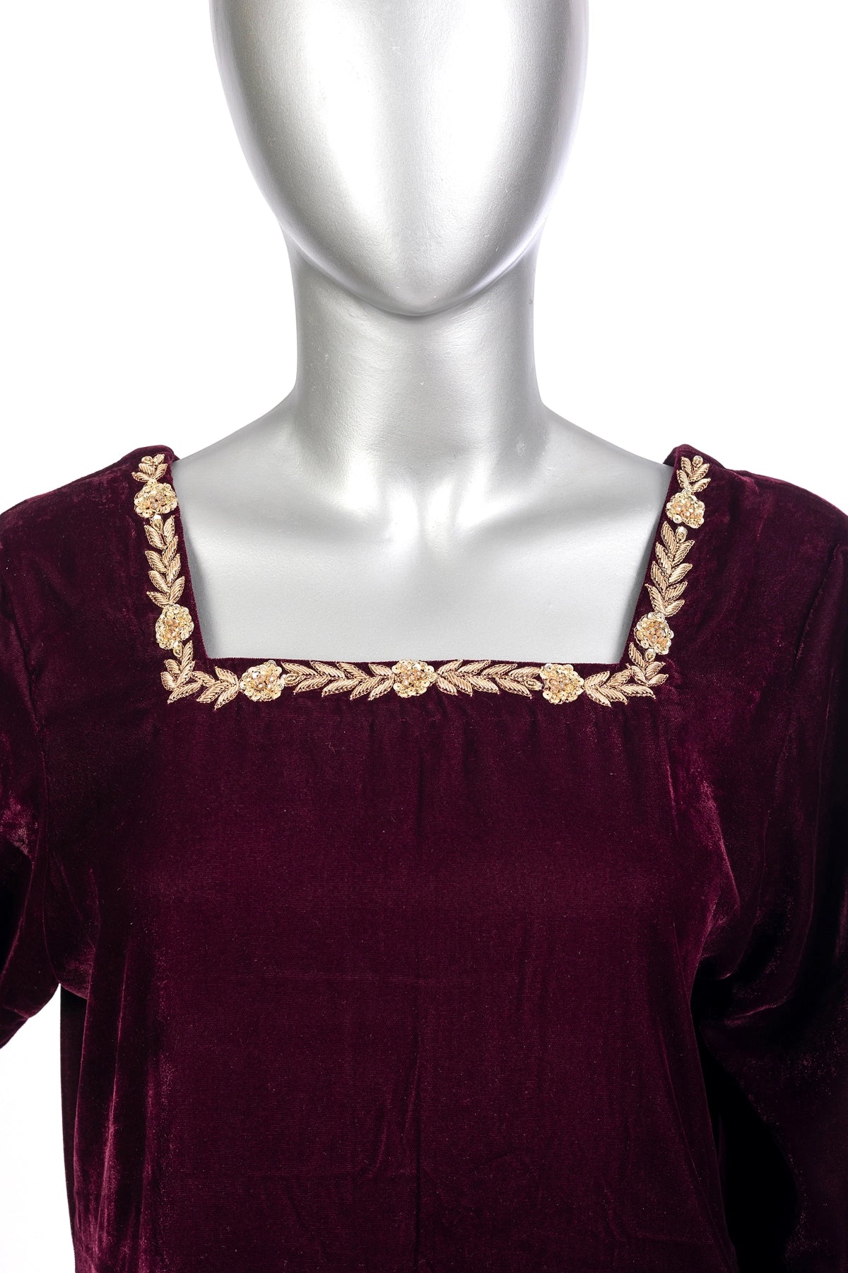 Rameen plum velvet Pakistani embroidered shalwar kameez with organza dupatta by MariamRaj