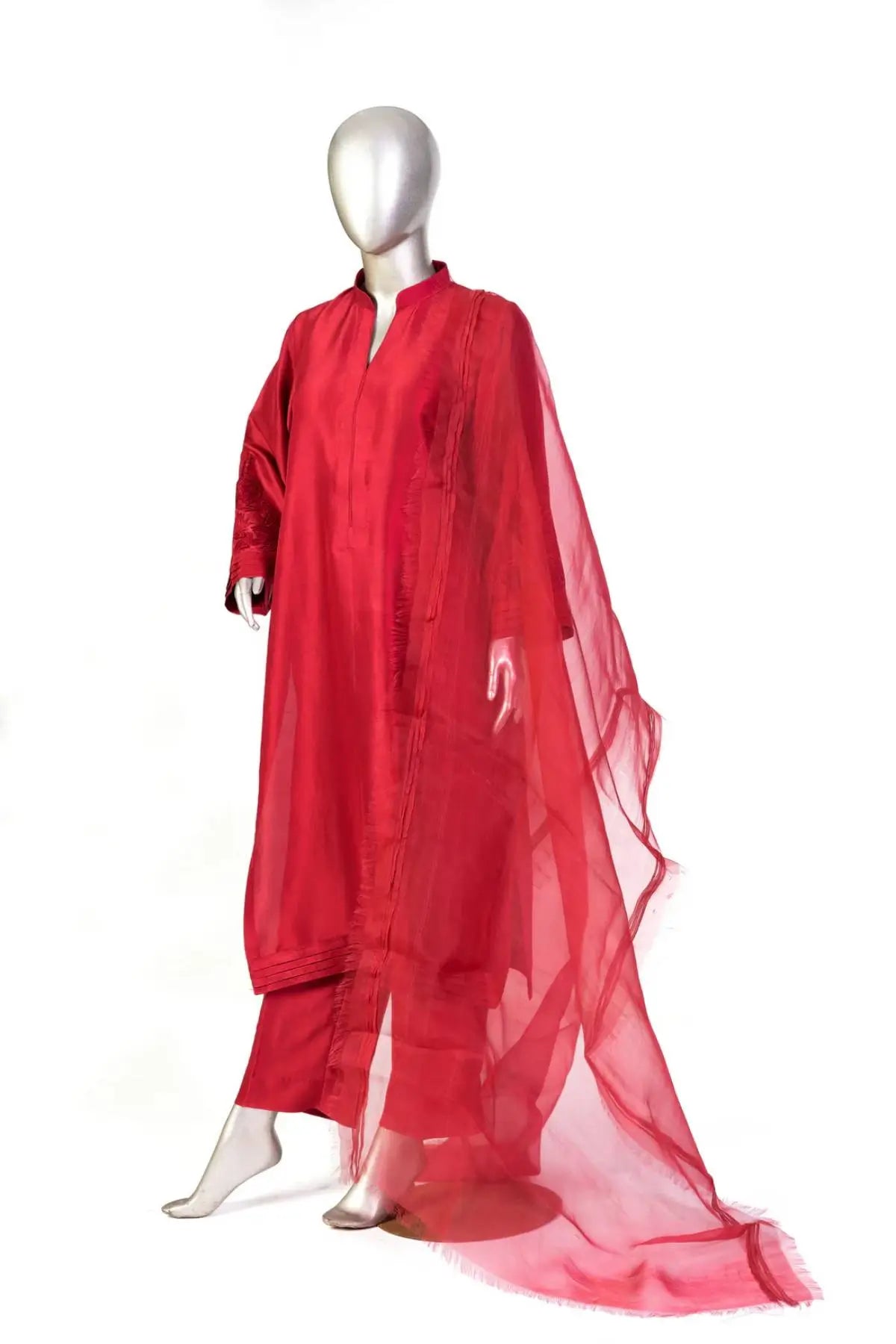 Rania-Crimson Red Latest Pakistani silk suit for summer