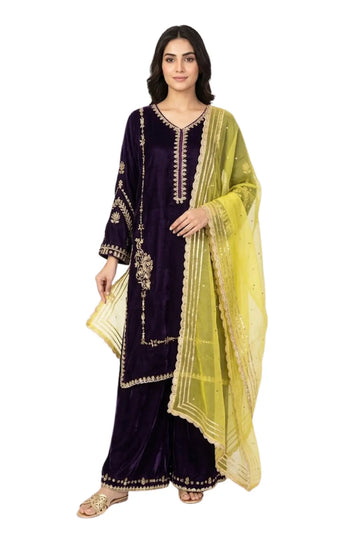Regal Allure-Exclusive Designer Velvet Suit with Full Embroidery