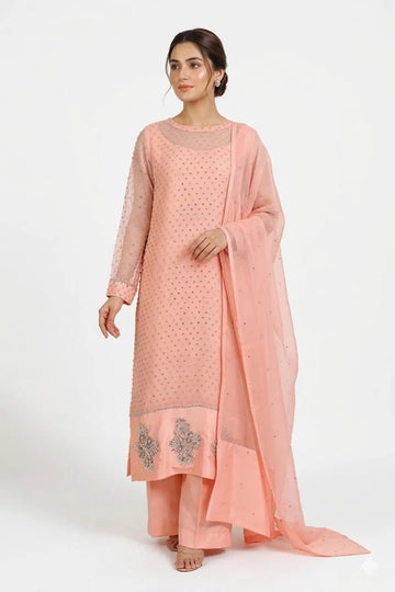 Roshanara – Peach Stitched Pakistani Wedding Formal Suit Shop Online