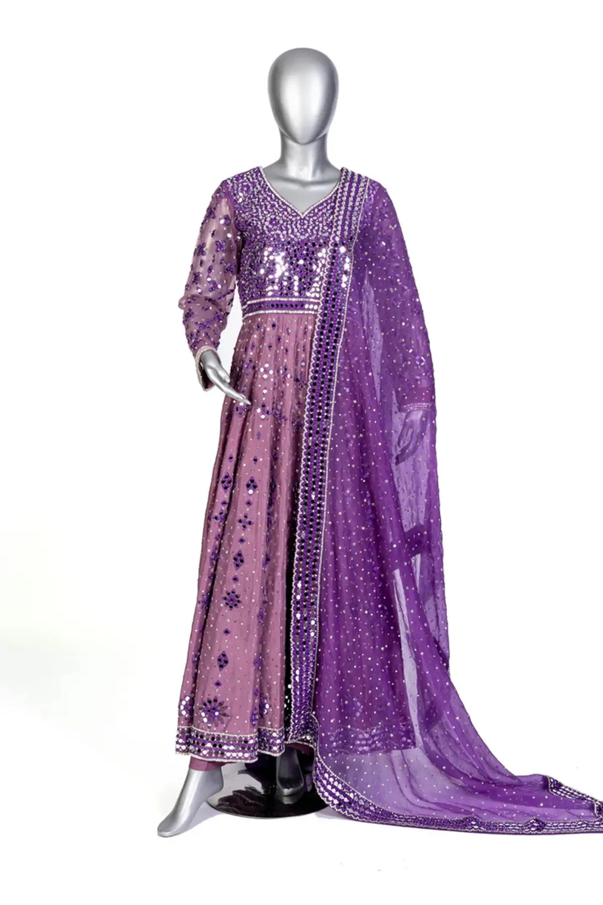 Roshni – Embellished Lilac & Purple Formal Pishwas with Organza Dupatta for Weddings