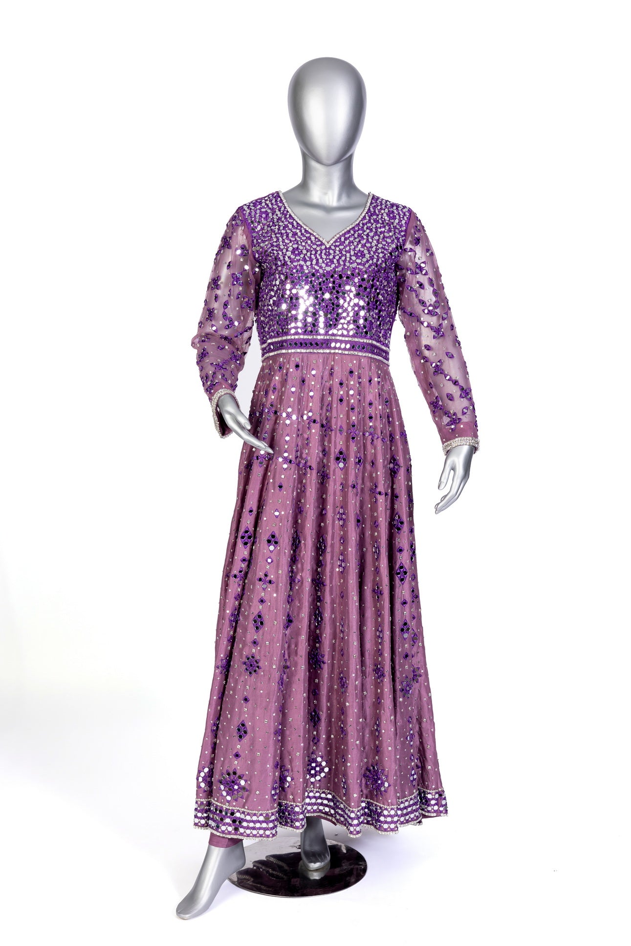 Purple Raw Silk Anarkali with Mirror & Hand Embroidery – Wedding Formal