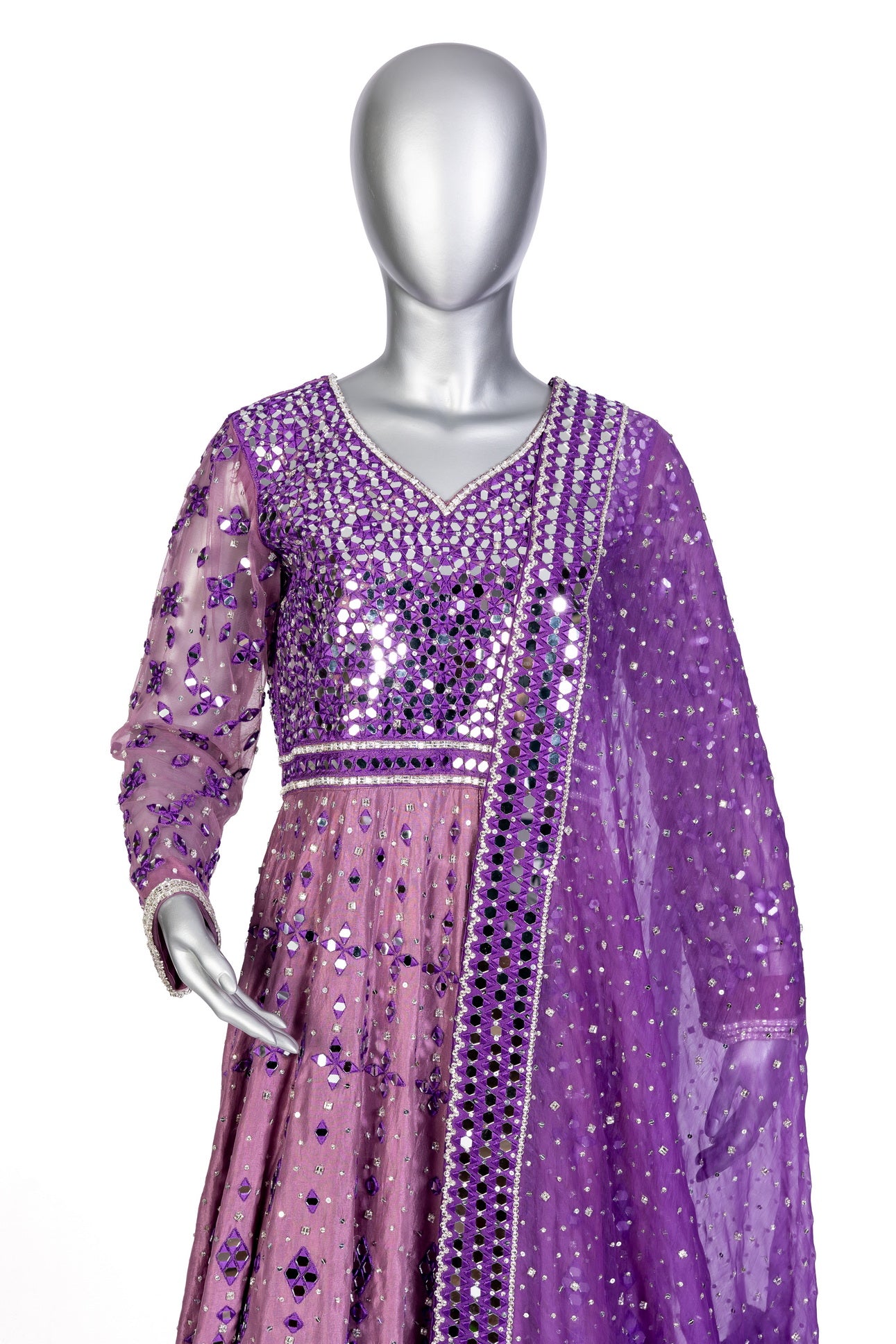 Purple Raw Silk Anarkali with Mirror & Hand Embroidery – Wedding Formal