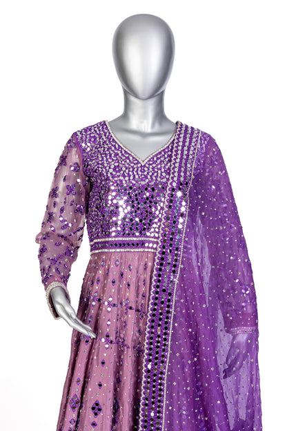 Purple Raw Silk Anarkali with Mirror & Hand Embroidery – Wedding Formal
