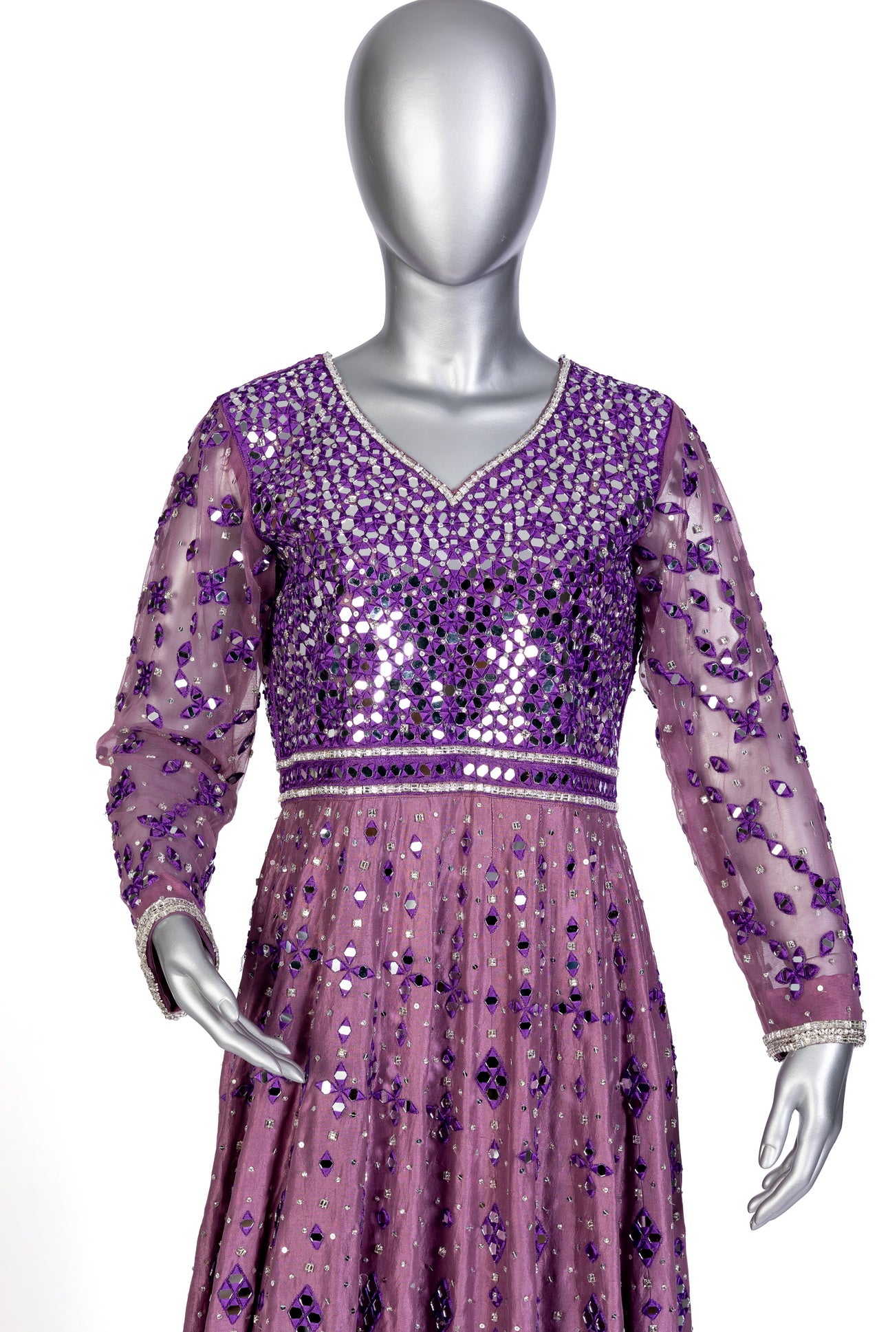 Purple Raw Silk Anarkali with Mirror & Hand Embroidery – Wedding Formal