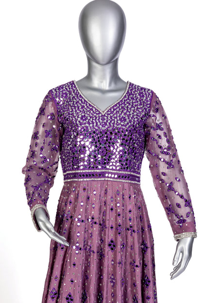 Purple Raw Silk Anarkali with Mirror & Hand Embroidery – Wedding Formal