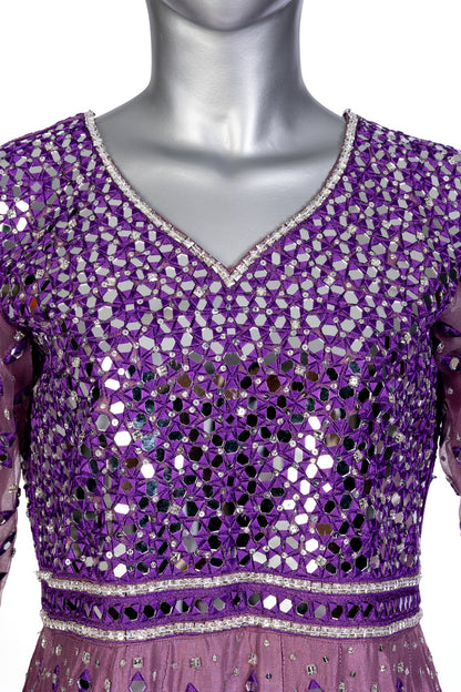 Purple Raw Silk Anarkali with Mirror & Hand Embroidery – Wedding Formal