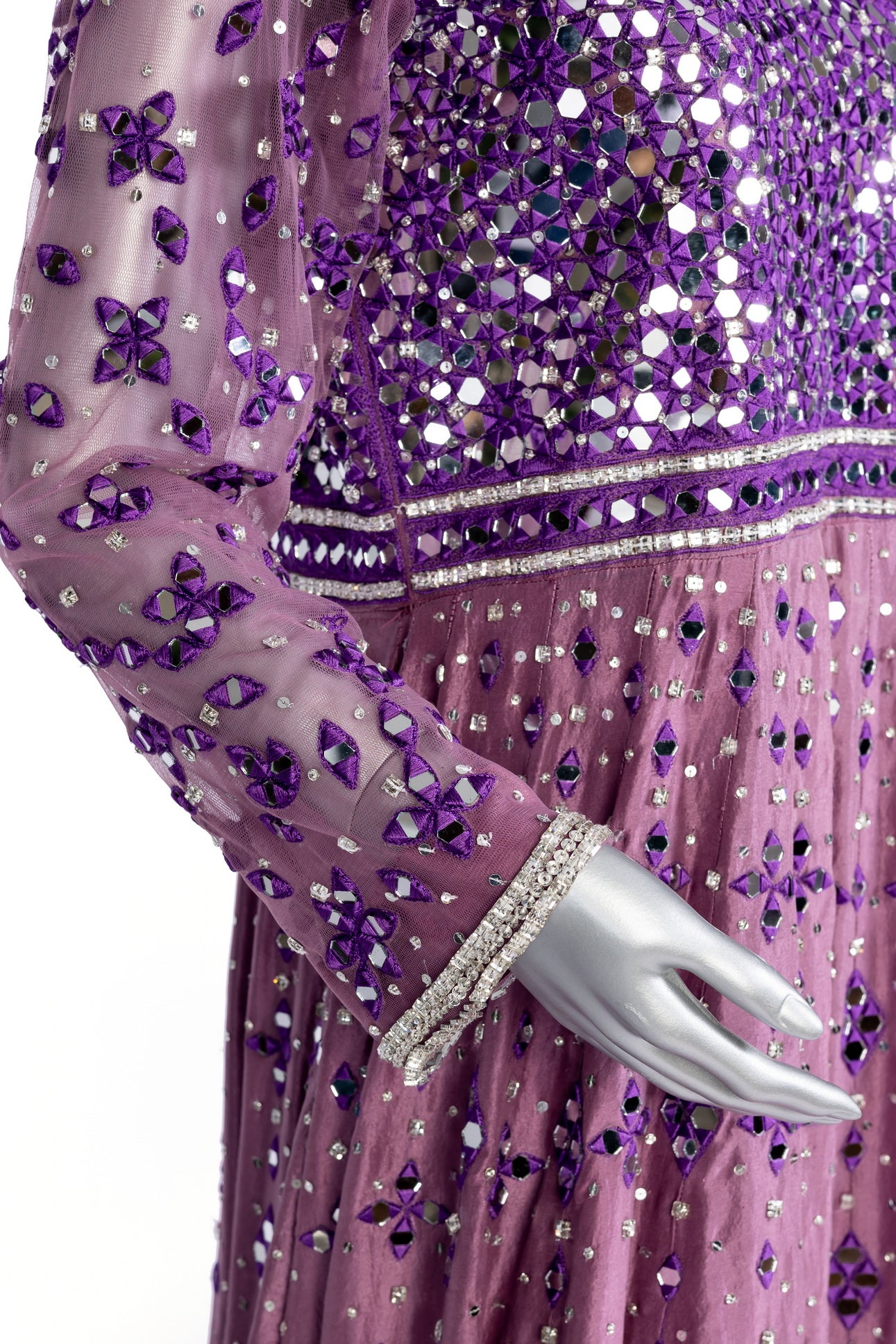 Purple Raw Silk Anarkali with Mirror & Hand Embroidery – Wedding Formal