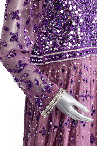 Purple Raw Silk Anarkali with Mirror & Hand Embroidery – Wedding Formal