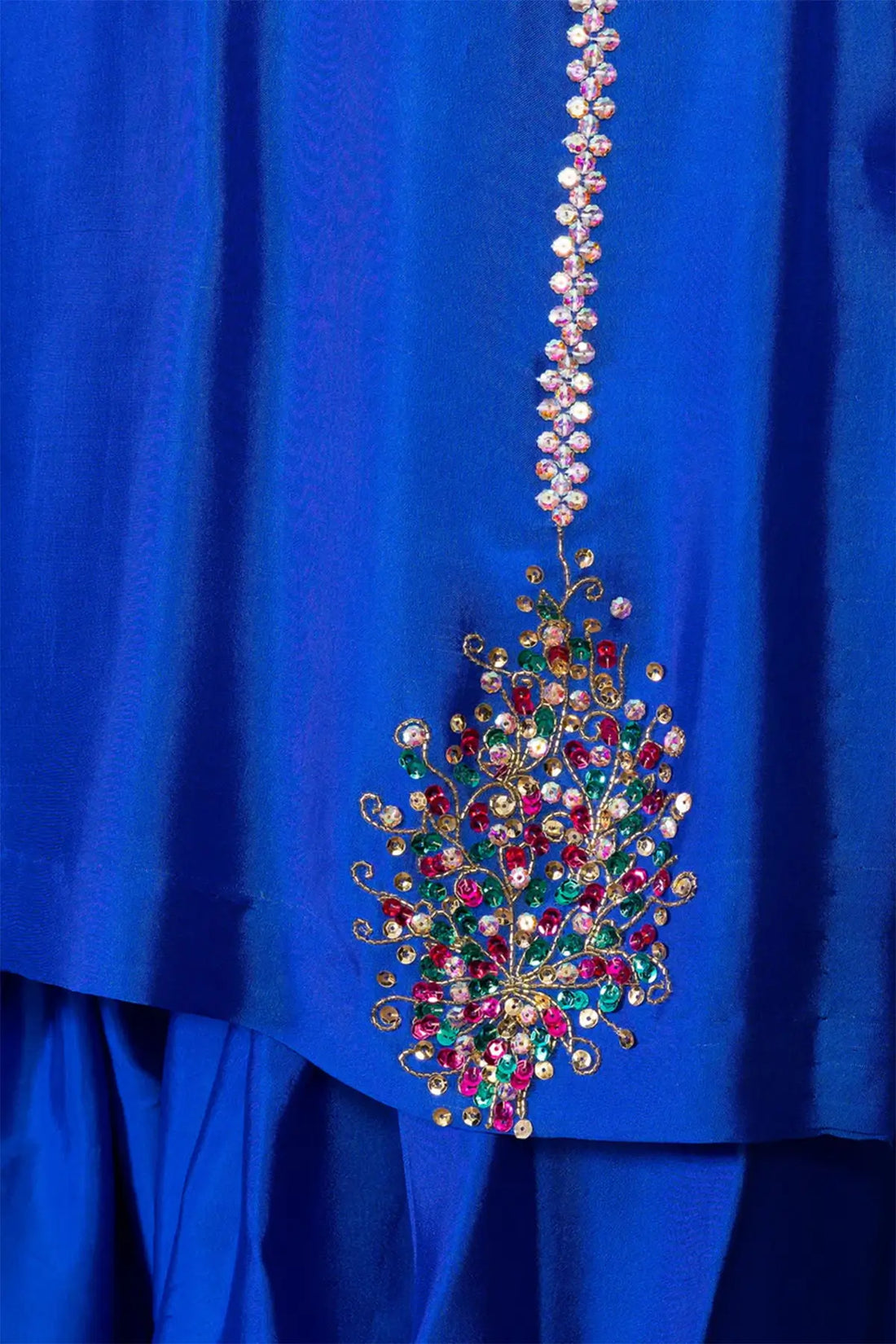 Roya-Handworked Blue Silk Suit with Farshi Shalwar & Organza Dupatta