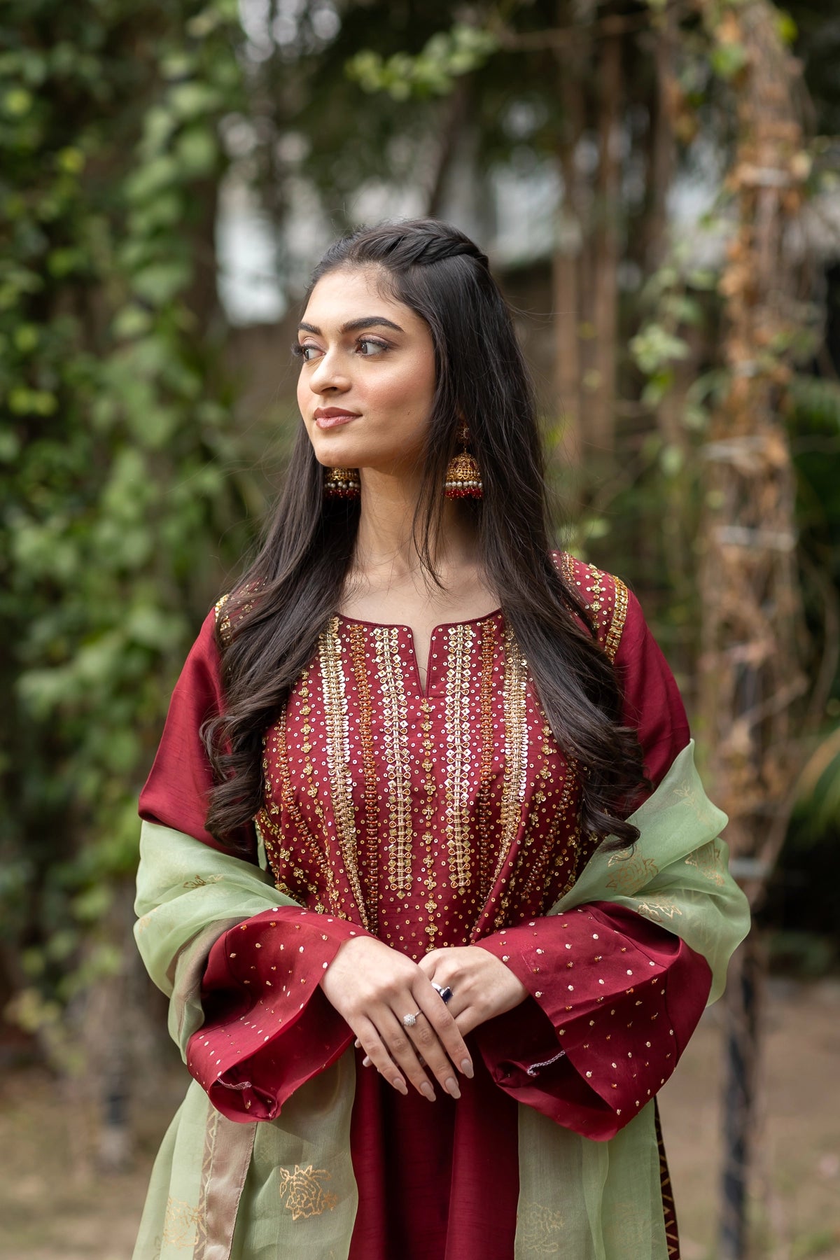 Rubab maroon & mint green raw silk 3PC Eid Edit 2026 by MariamRaj