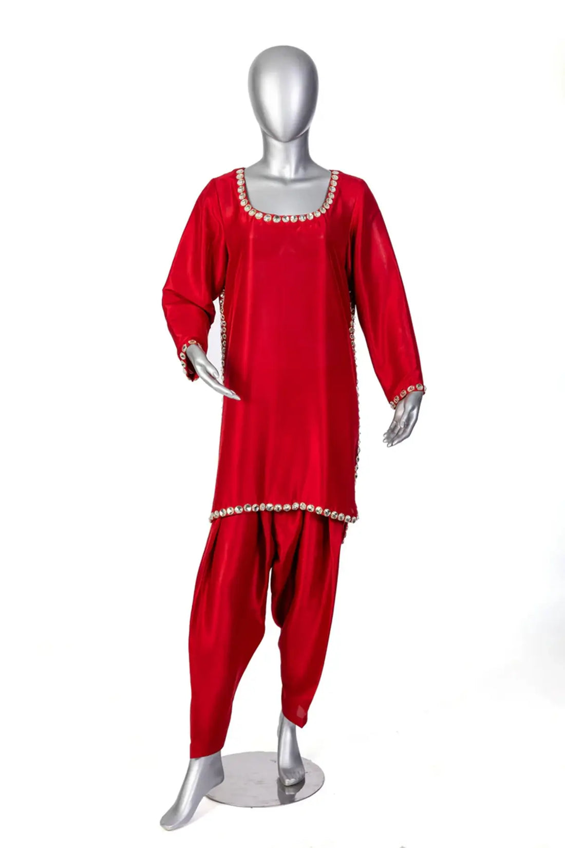 Sabeen – Elegant Handcrafted Red Silk Suit for Everyday Casual Wear
