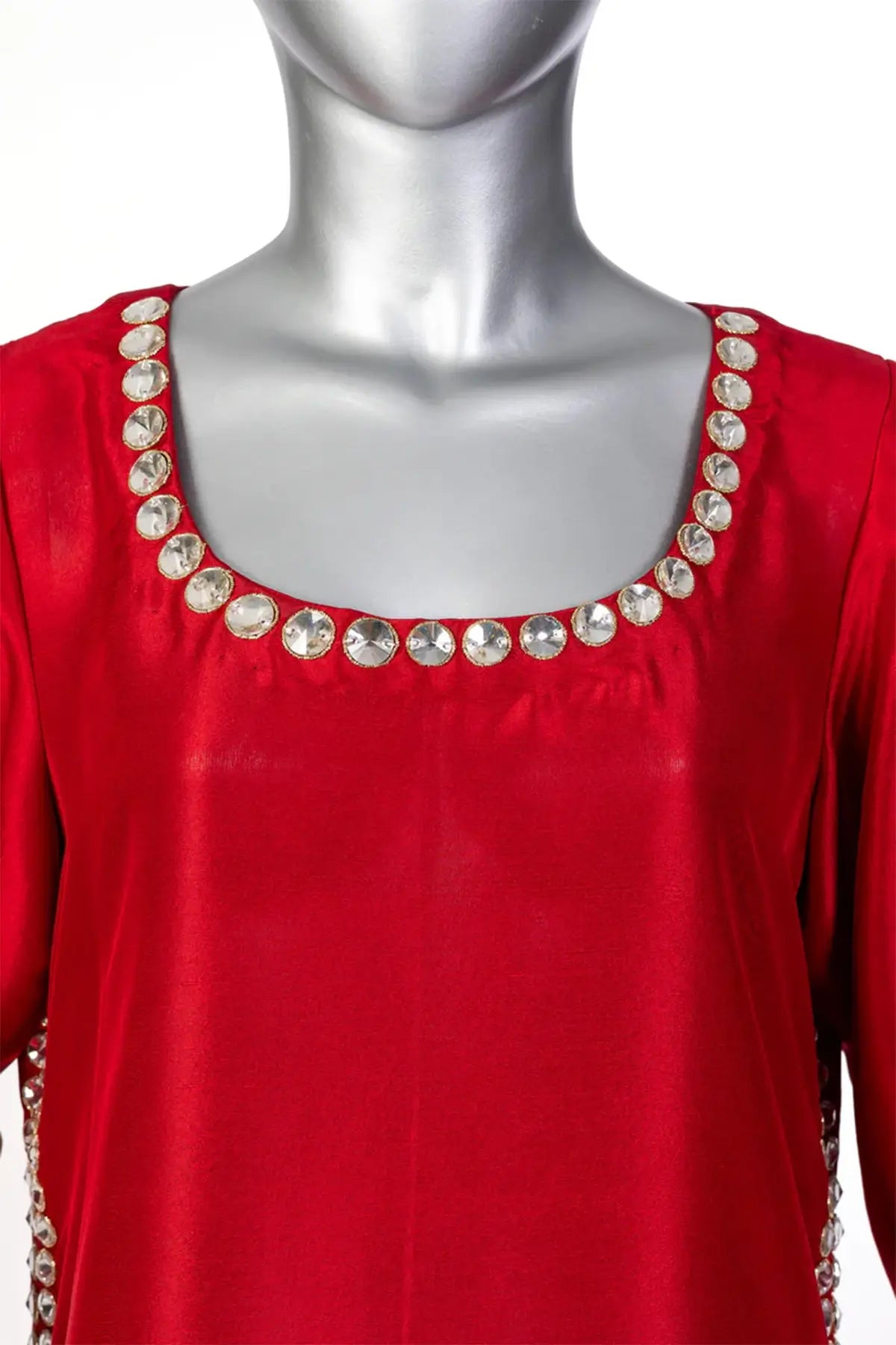 Sabeen – Elegant Handcrafted Red Silk Suit for Everyday Casual Wear