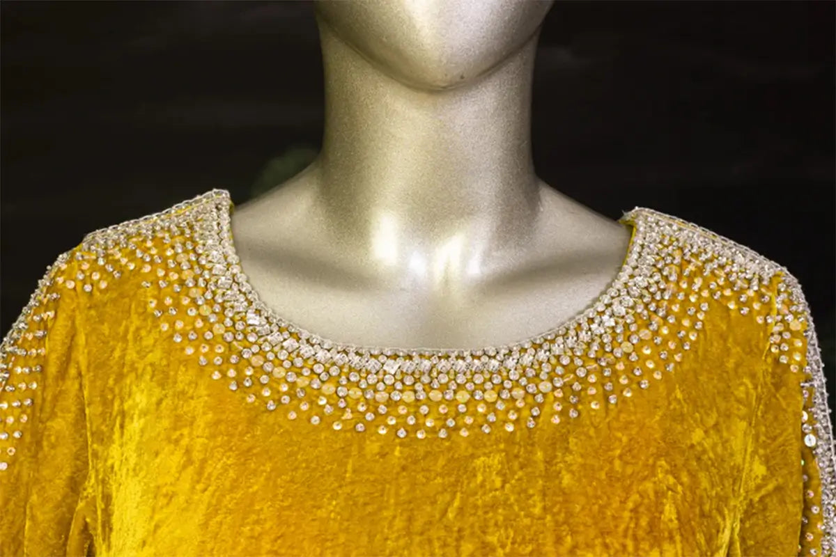 Saffron Glow- Embellished Velvet Straight Shirt Outfit