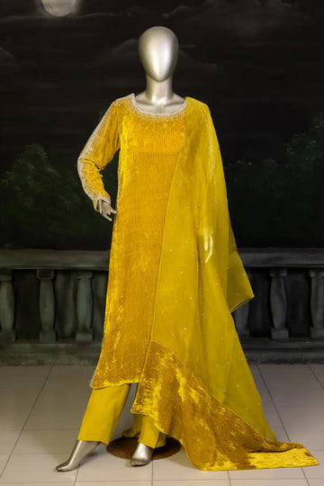 Saffron Glow- Embellished Velvet Straight Shirt Outfit