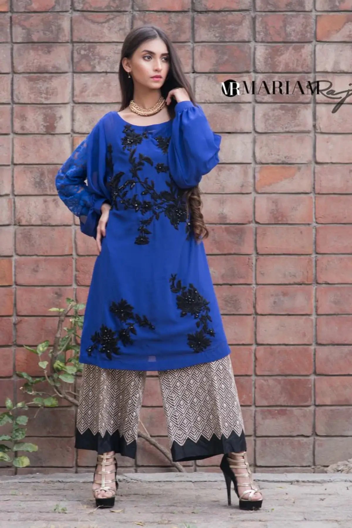 Sapphire Glow-Embellished Party Wear Outfit with Culottes