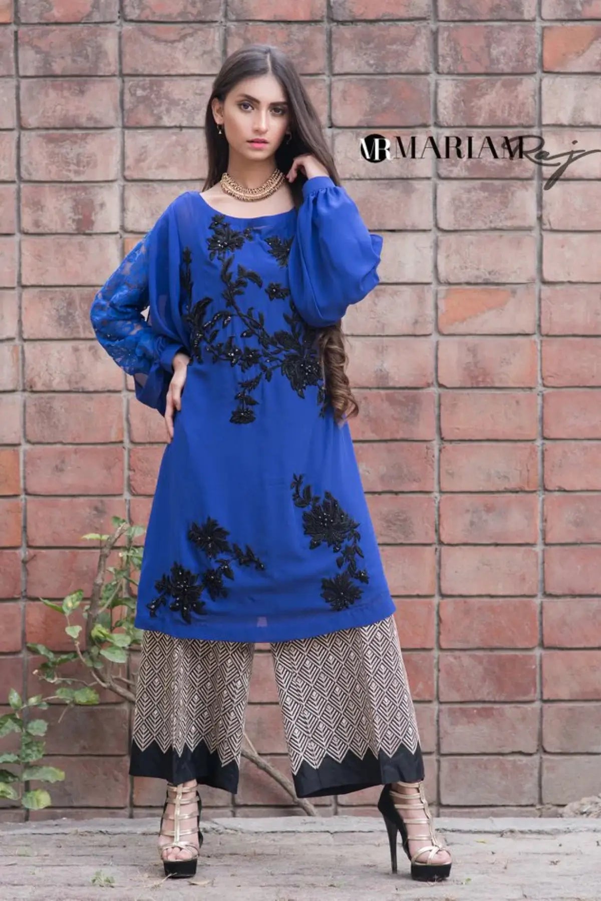 Sapphire Glow-Embellished Party Wear Outfit with Culottes