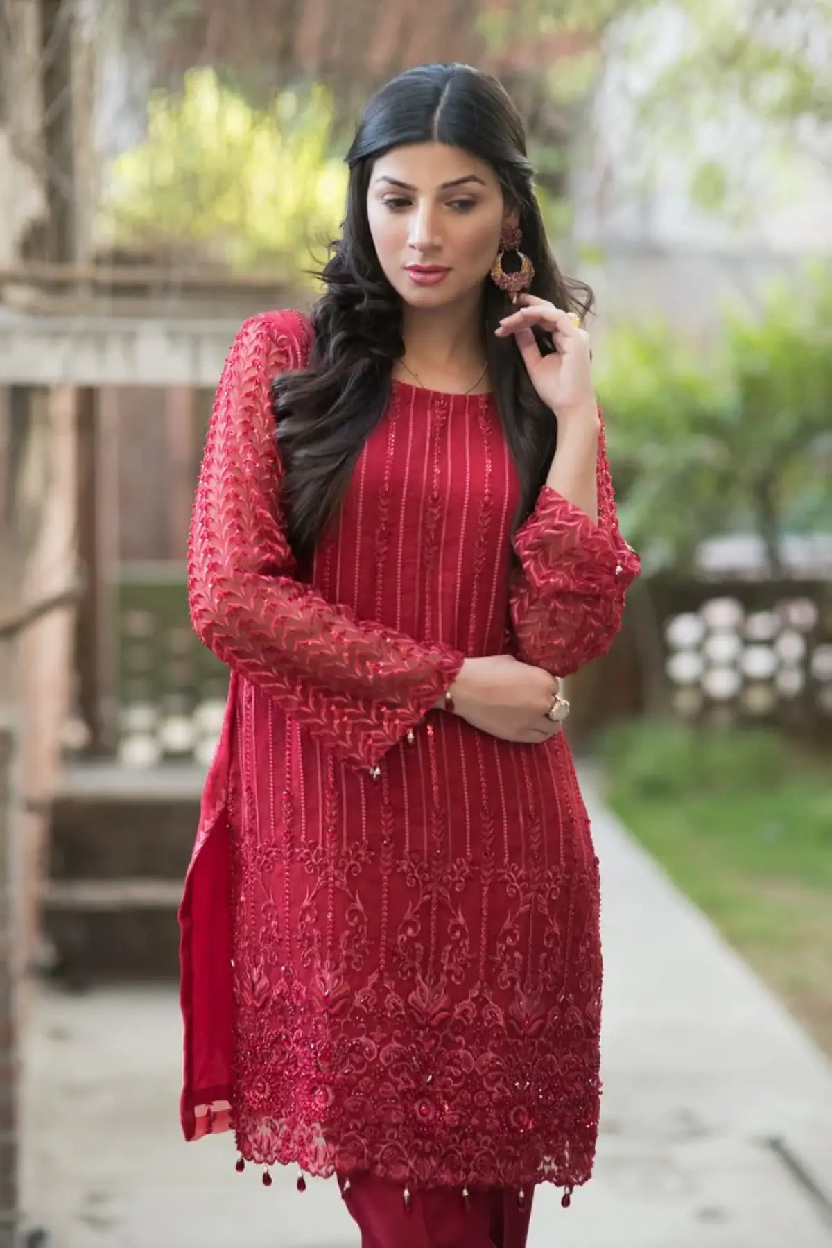 Scarlet Elegance-Pakistani Red Party Wear Dress