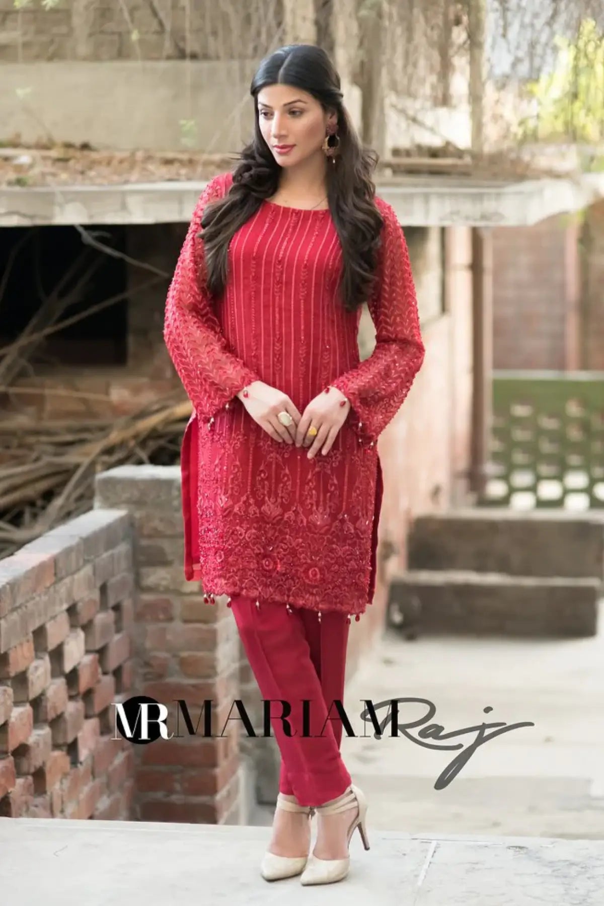 Scarlet Elegance-Pakistani Red Party Wear Dress