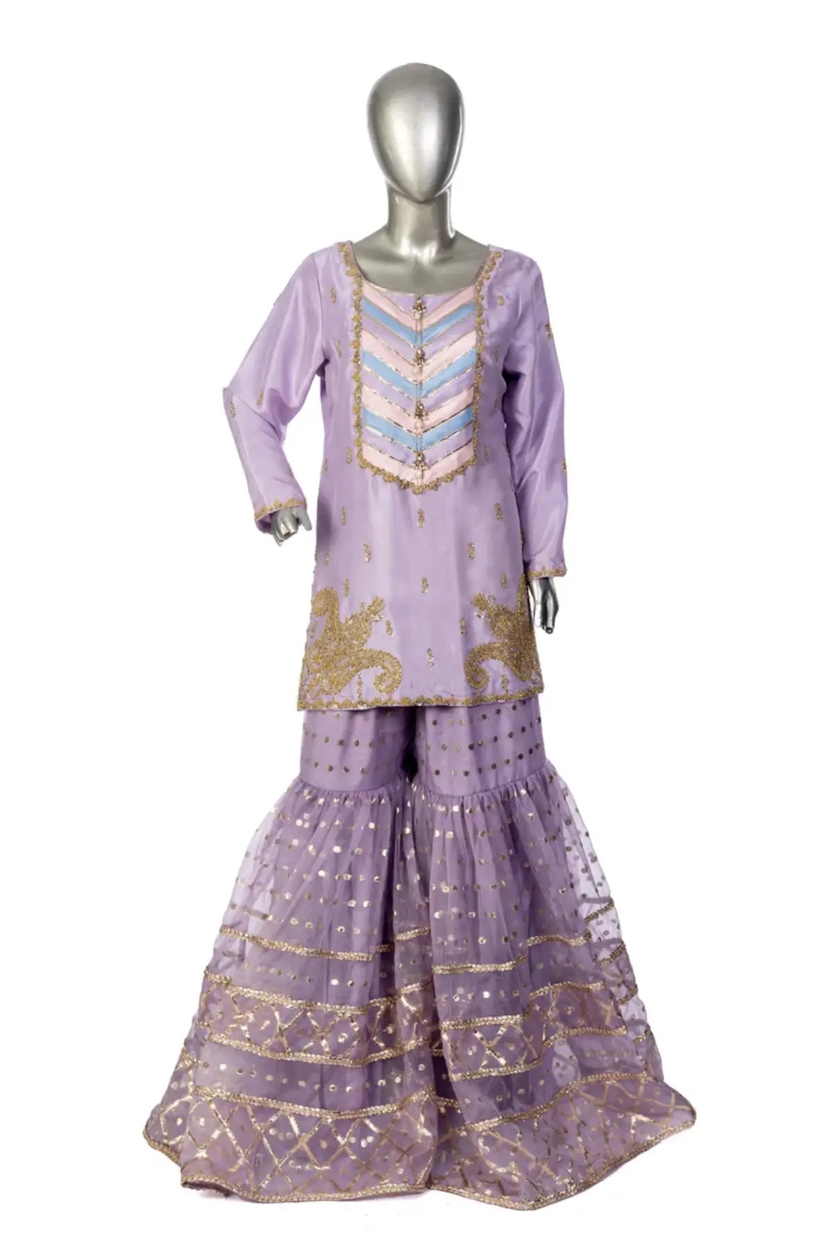 Sehrish – Wedding Formal Raw Silk Shirt with Organza Gharara Online