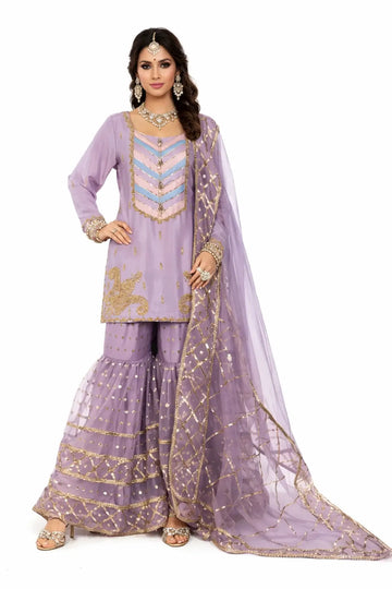 Sehrish – Wedding Formal Raw Silk Shirt with Organza Gharara Online