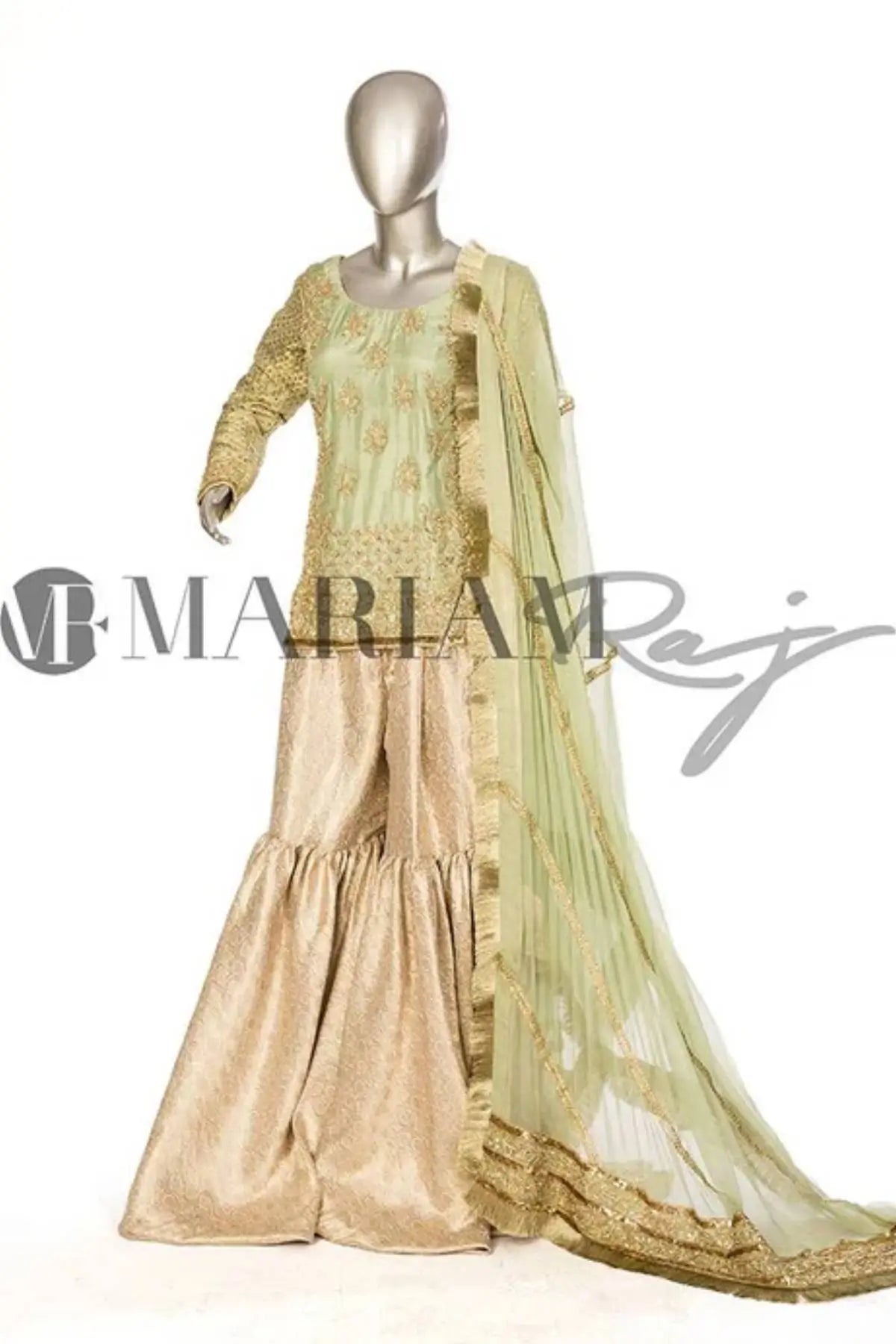 Serene- Pistachio Green Pakistani Gharara Set