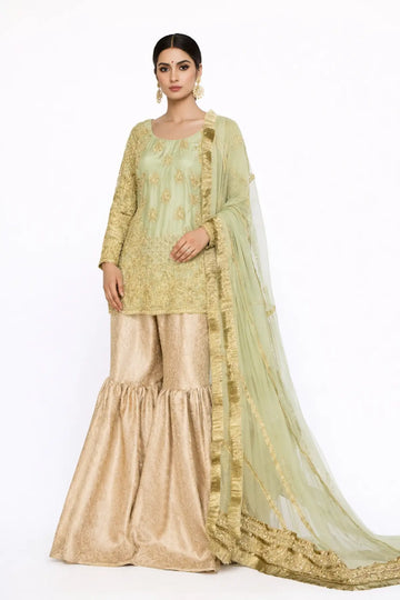 Serene- Pistachio Green Pakistani Gharara Set