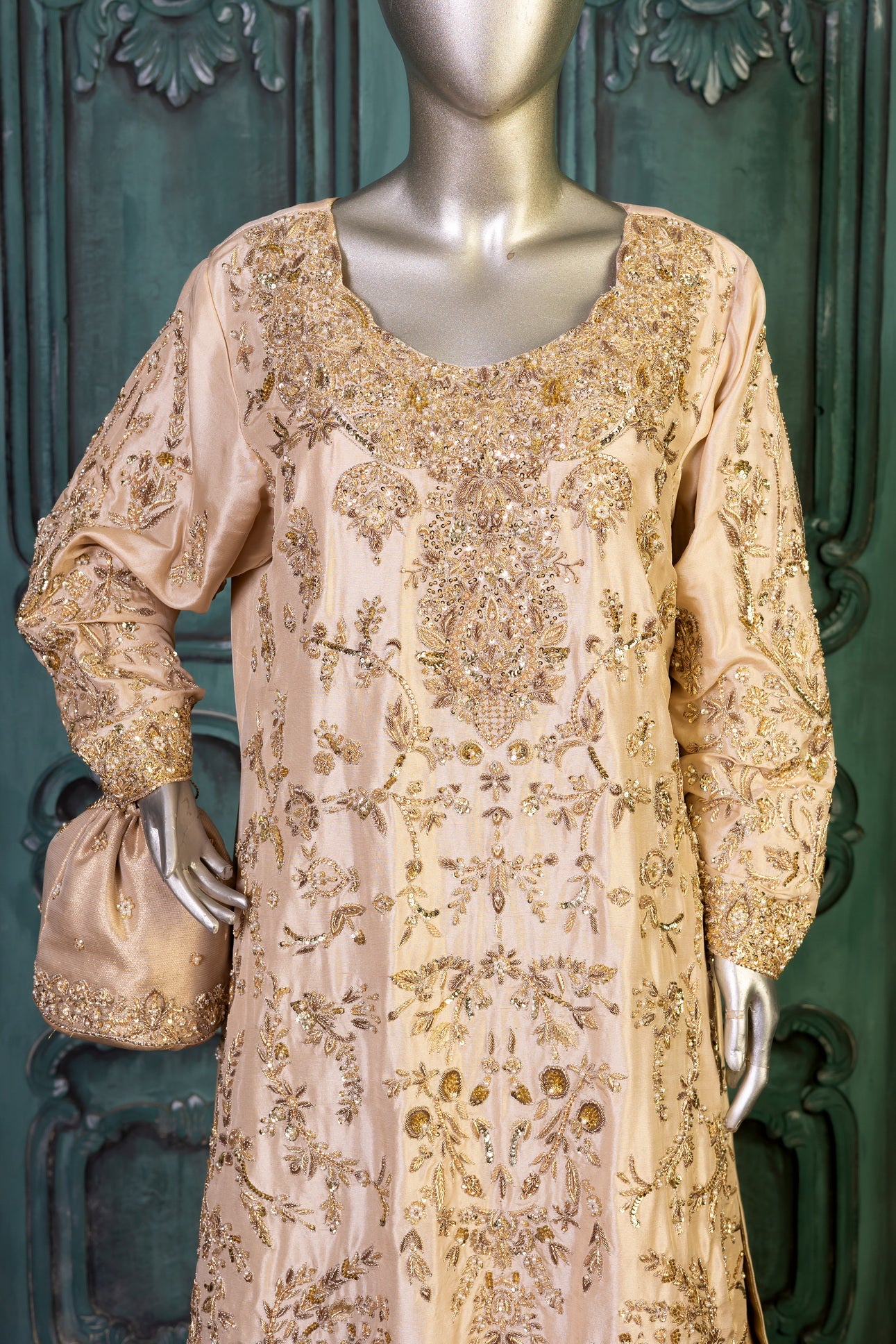 Heavily embroidered Pakistani bridal sharara dress with embellished dupatta – available for worldwide delivery including Canada, USA, UK.
