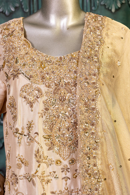 Heavily embroidered Pakistani bridal sharara dress with embellished dupatta – available for worldwide delivery including Canada, USA, UK.