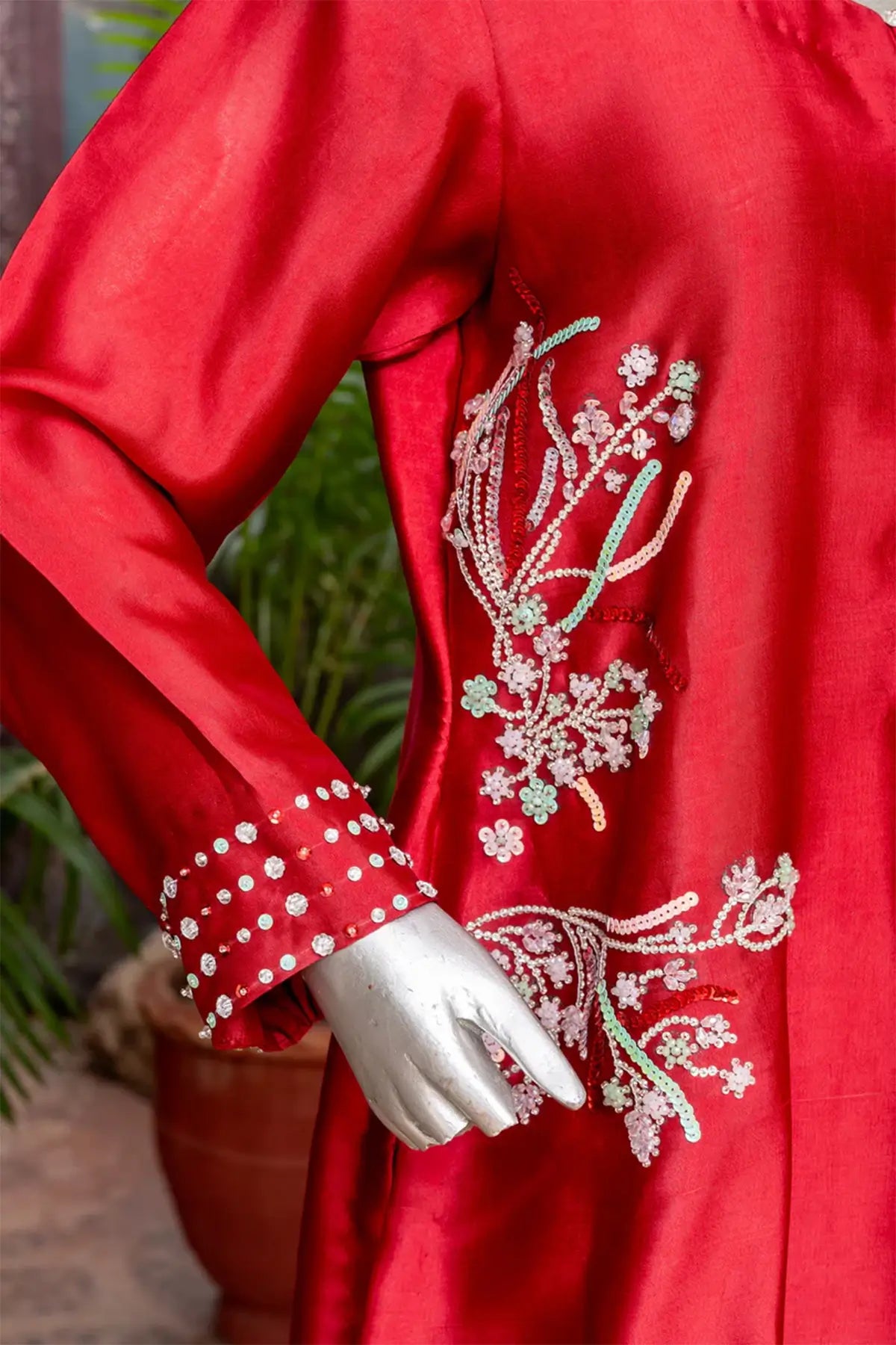 Shafaq – Red Sheesha Silk Dress with Organza Dupatta for Women