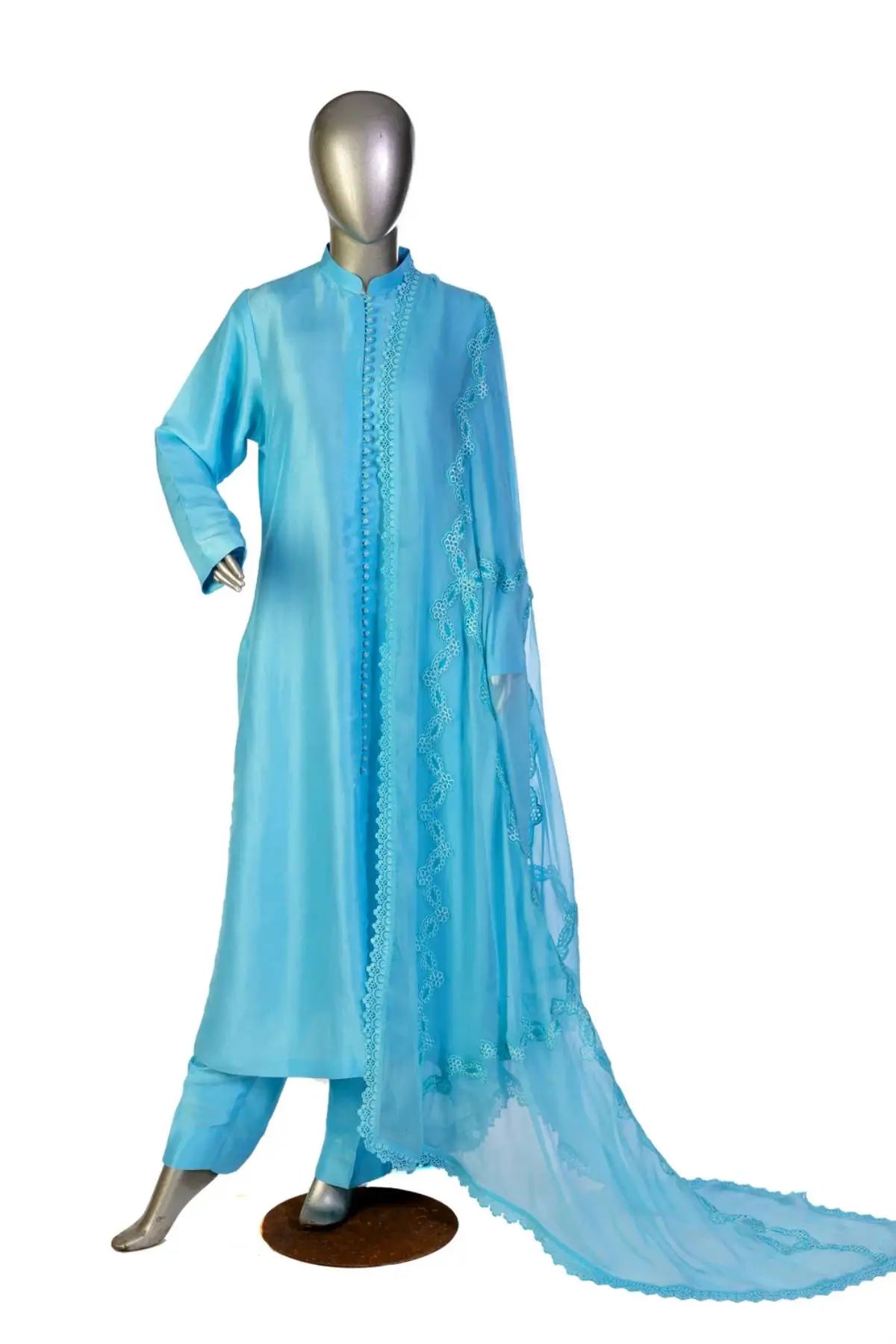 Shahbano-Elegant Ice Blue Raw Silk Embellished outfit