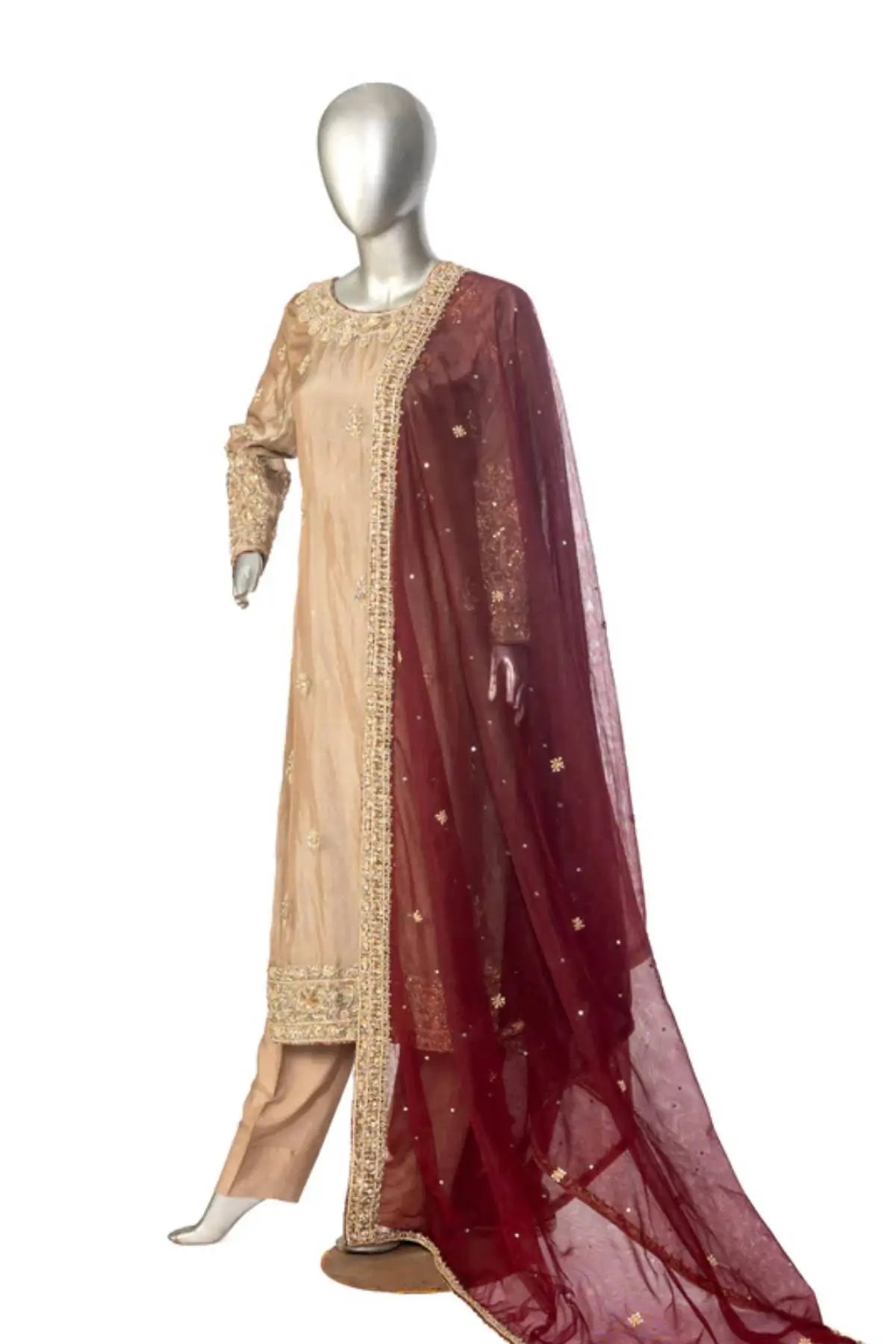 Shehnaz – Pakistani Luxury Wedding Formals in UAE Gold & Maroon