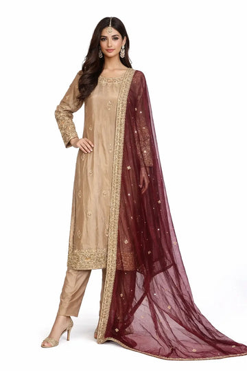 Shehnaz – Pakistani Luxury Wedding Formals in UAE Gold & Maroon