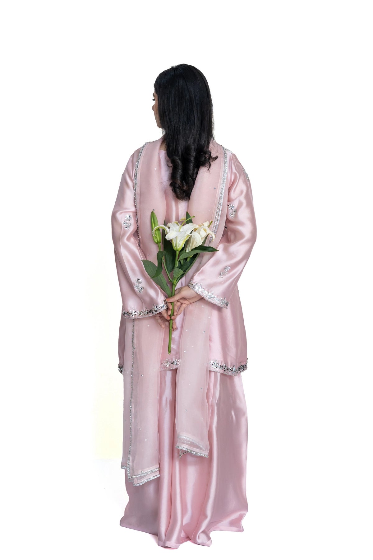 Simran powder pink Sheesha silk stitched 3PC suit with handwork and pre-stitched organza dupatta from Soroya by MariamRaj