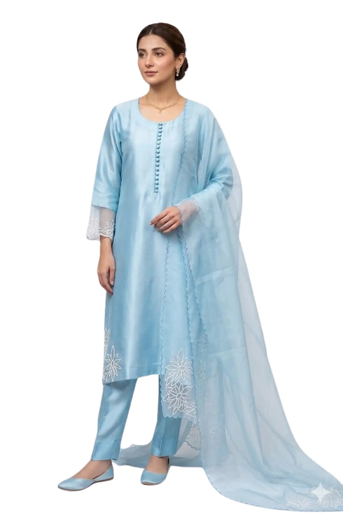 Sitara- Elegant Pakistani party wear in ice blue