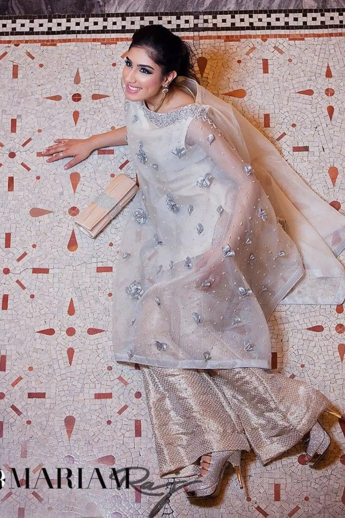 Snow White- Organza Kaftan with Jamawar Pants