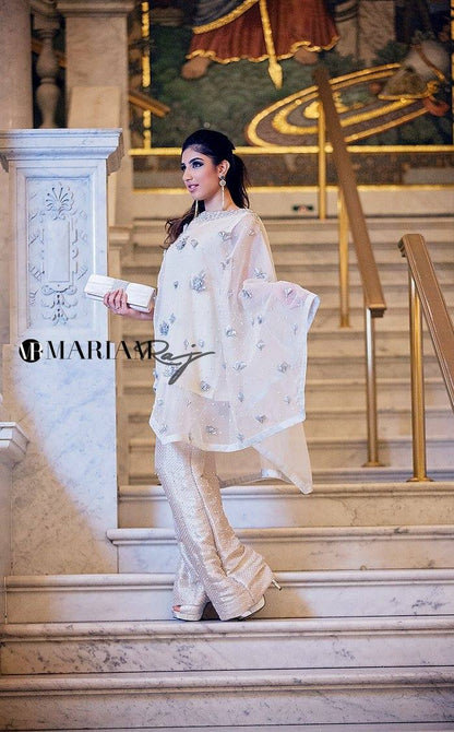 Snow White- Organza Kaftan with Jamawar Pants