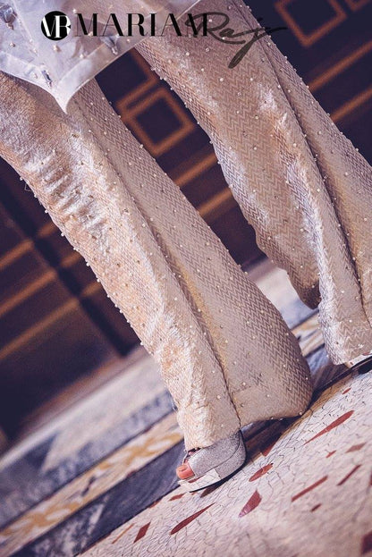 Snow White- Organza Kaftan with Jamawar Pants